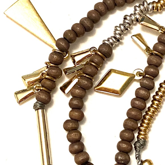 Stella & Dot REINA Necklace Wood Gold Boho - Picture 4 of 6